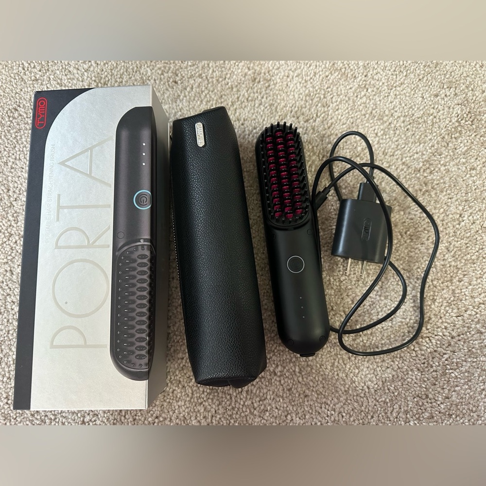 Tymo Porta - Portable Hair Straightening Brush with Case and Charger - Black